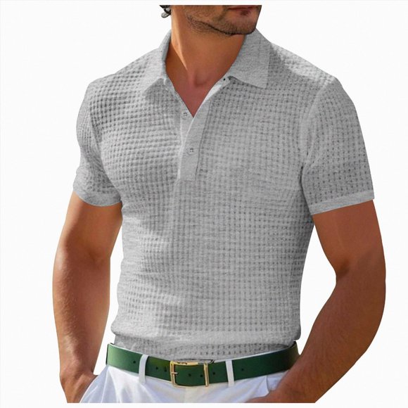 Ymyiu Men Shirt Mens Knit Polo Shirts Short Sleeve Business Casual Shirts Lightweight Textured Polo Size 3XL(Light Gray, 3XL)