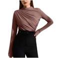 thumbnail image 1 of Penkiiy Women's Long Sleeve Stretch Slim Fitted Ribbed T-Shirt Blouse Cut Out Solid Basic Tops M Coffee, 1 of 8