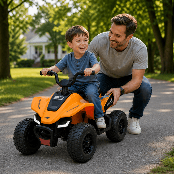 RoverKid McLaren Racing JL212 12V Kids Ride-On Car, Dual 35W Motors, 12V 7Ah Battery, LED Lights, USB/MP3 Music, Plastic Seat and Wheels, Orange