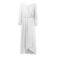 thumbnail image 4 of Plus Size Dresses Chiffon V Neck Long Sleeves Pleated A Line Midi Length Sun Dress White M, 4 of 5