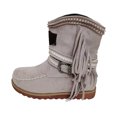 thumbnail image 1 of Bottes Courtes à Bout Rond, Talon Plat, Plateforme en Suède, Boucle de Ceinture Plate, Franges, Bottes pour Femmes, 1 of 3
