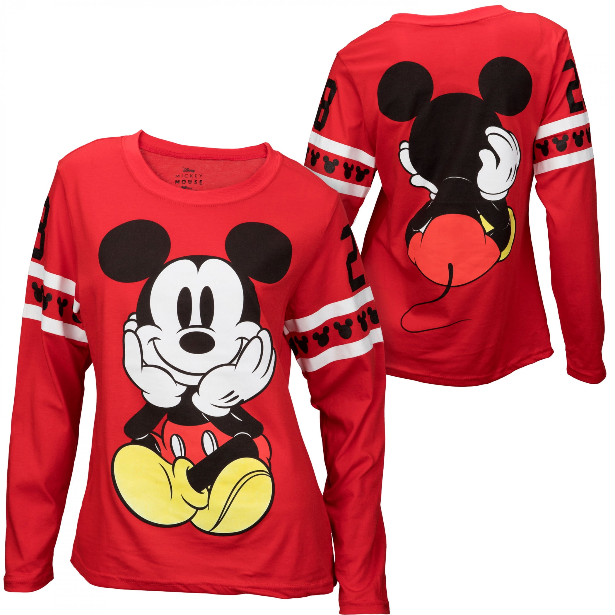 Mickey Mouse Chandail à Manches Longues à Rayures Athlétiques pour Junior, devant et Dos - Petit