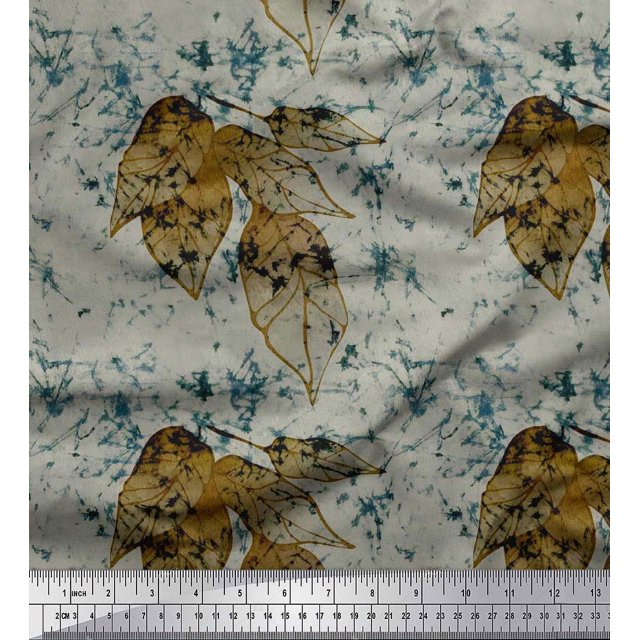 Soimoi Modal Satin Fabric Leaves & Texture Print Fabric by the Yard 42 Inch Wide