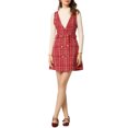 thumbnail image 2 of INSPIRE CHIC Robe Salopette de Bureau Taille Haute en Tweed à Carreaux à Boutons et Col en V pour Femme P Rouge, 2 of 6