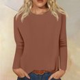 thumbnail image 2 of Timegard Womens Tops Long Sleeve Round Neck Solid Color Basic Tee Fall Casual Comfy Loose Tops Blouse, 2 of 5
