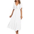 thumbnail image 2 of Robe d'Été pour Femmes 2024 Mode Grande Taille Col en V Manches Courtes Taille Unie Robes Rabais de 50 % Liquidation!, 2 of 9
