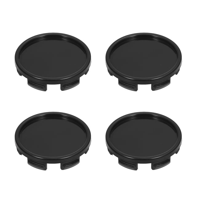 Wheel Center Caps, 4PCS 55mm Car Wheel Center Caps Hub Tyre Rim Hub Cap Cover Universal ABS. A set of four black ABS plastic hubcaps with a smooth finish, designed for car wheel hubs. Each cap has an outside diameter of 57.5mm and a clip-to-clip backside measurement of 55mm. Suitable for front or rear wheel hubs, these caps enhance the appearance of your vehicle with a sleek and elegant design.