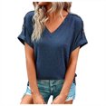 thumbnail image 1 of Timegard Tops for Women V Neck Short Sleeve Button Comfy Summer Casual Loose Tops Tee Solid Color, 1 of 6