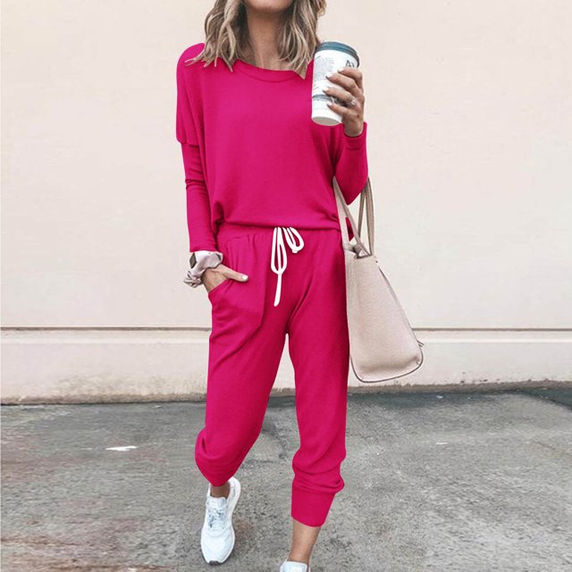 Birdeem Ensemble Décontracté pour Femmes, Chandail de Sport Uni à Manches Longues + Pantalon
