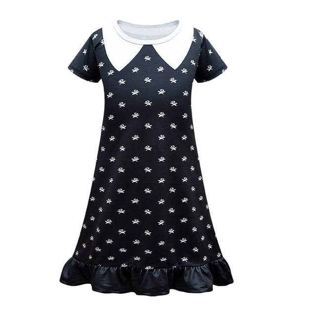 HAWEE Robe de Costume de Wednesday Addams avec Sac pour Enfants, Robe d'Uniforme Noire d'Halloween pour Filles Robe de Costume Addams pour Fête Cosplay