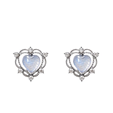 Riforla 925 Sterling Silver Birthstone Opal Created Heart Shaped Stud Earrings for Women Girls Womens Jewelry Silver
