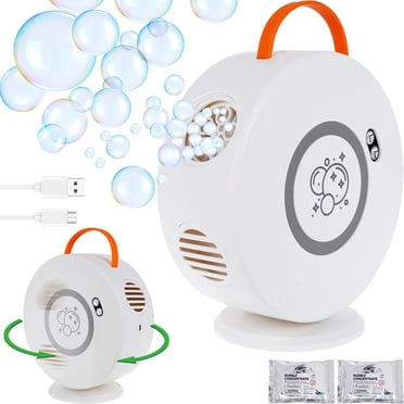 Machine à Bulles Jouet Automatique de Soufflage de Bulles Rotatif 90°/360° USB Rechargeable Fabricant de Bulles avec 4000+ Bulles Machine Portable de Soufflage de Bulles