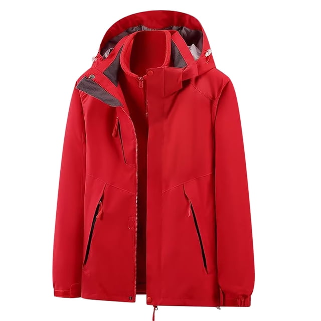 LSLJS Women's Men Winter Hooded Softshell Windproof Soft Coat Long Sleeve Jacket( Red, M)