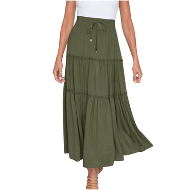 jovati Skirts for Women Casual Fashion Women Solid Casual Ruched Ruffles Elastic Waist Skirts