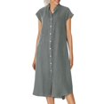 thumbnail image 2 of Ovzne Robes pour Femmes Robe Mode Femmes Été Boutonnée Décontractée Unie Col en V Manches Courtes Robe Grande Taille Robe Maxi Liquidation, 2 of 6