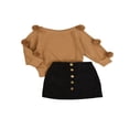thumbnail image 1 of Little Girl‘s Suit  Long Sleeve  Neck Pompom Knitwear Decorative Button Skirt, 1 of 6