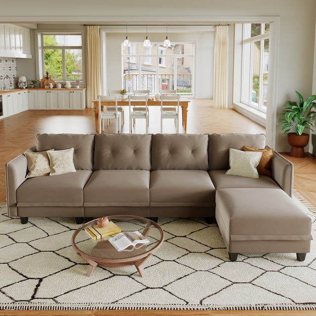 LLappuil Canapé Sectionnel Modulaire, Canapé Sectionnel Modulaire 5 Places avec Rangement, Canapé en Velours Imperméable et Anti-Rayures pour Salon