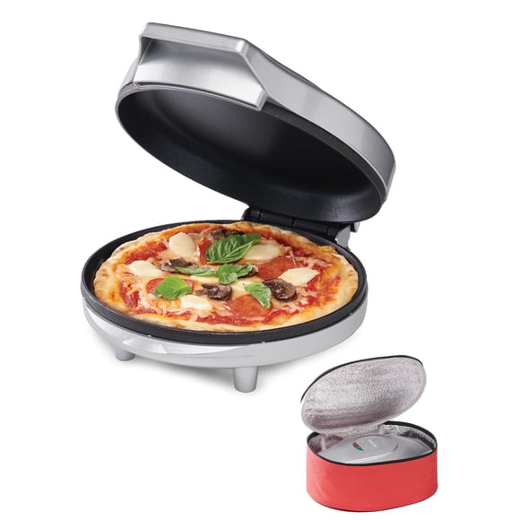 Betty Crocker Machine à Pizza de Voyage 8 Pouces Plus, Gril Électrique Intérieur avec Sac de Voyage Isolé, Poêle Antiadhésive pour Pizzas, Quesadillas, Nachos et Plus, Machine à Pizza pour Délicats