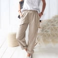 thumbnail image 1 of Mikilon Women Casual Solid Color Pockets Elastic Waist Comfortable Straight Pants, 1 of 5