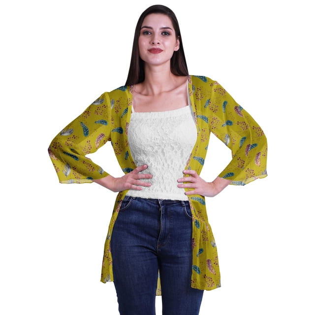Moomaya Cardigan Court en Georgette Imprimée pour Femmes, Vêtements de Plage, Châle et Couvre-Maillot