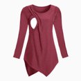 thumbnail image 2 of Long Sleeve Blouse Pregnancy Nursing Top, Maternity Ribbed Long Sleeve with Side Drawstring, Round Neck Blouse Long Sleeve Tops, 2 of 5