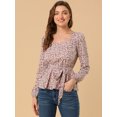 thumbnail image 3 of INSPIRE CHIC Blouse à Manches Longues Florale à Encolure Carrée avec Ceinture pour Femmes, 3 of 6