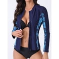 thumbnail image 2 of Charmo Womens Long Sleeve Rashguard Swimsuit Zip Front Color Block Tankini Sun Protection Rash Guard, 2 of 5