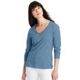 thumbnail image 1 of Hanes T-Shirt en Coton à Manches Longues Col en V pour Femmes, 2TG, Bleu Régalia, 1 of 1