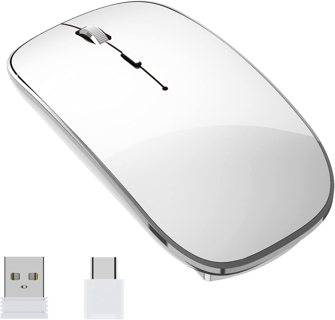 KOMI Wireless Mouse Chargeable Portable Silent Wireless Mouse USB and Type-C Dual Mode Wireless Mouse 3 Adjustable DPI for Laptop, Mac, MacBook, Android, PC
