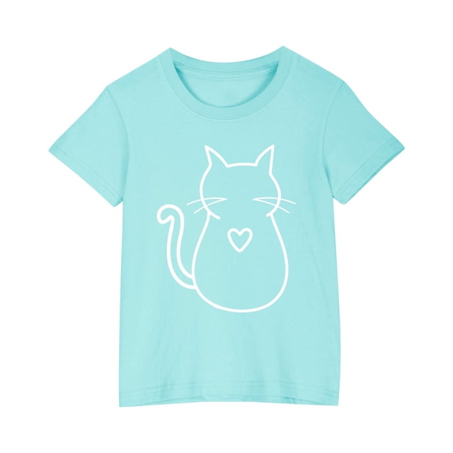 Économies d'Été! SROBPTY T-Shirts à Manches Courtes pour Tout-Petits, T-Shirt Mode à Col Rond Imprimé pour Garçons et Filles Tout-Petits, Haut à Manches Courtes Bleu, 7 Ans