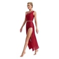 thumbnail image 4 of iiniim Femme Paillettes Strass Costume de Danse Lyrique Robe Fendue Sans Manches Bourgogne TG, 4 of 7