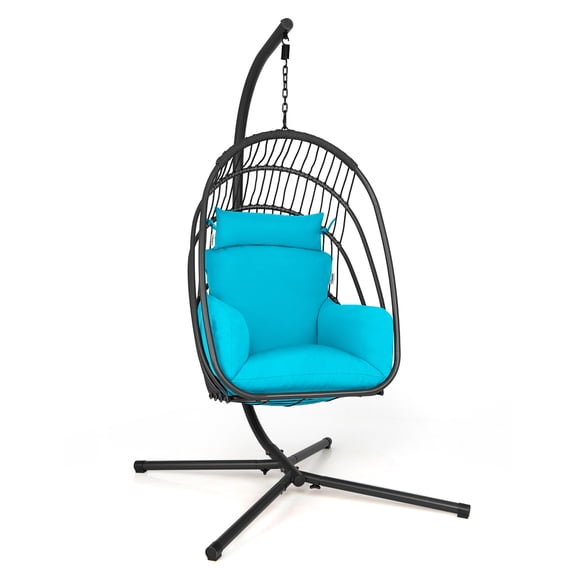Costway Hanging Folding Egg Chair with Stand Soft Cushion Pillow Swing Hammock Turquoise