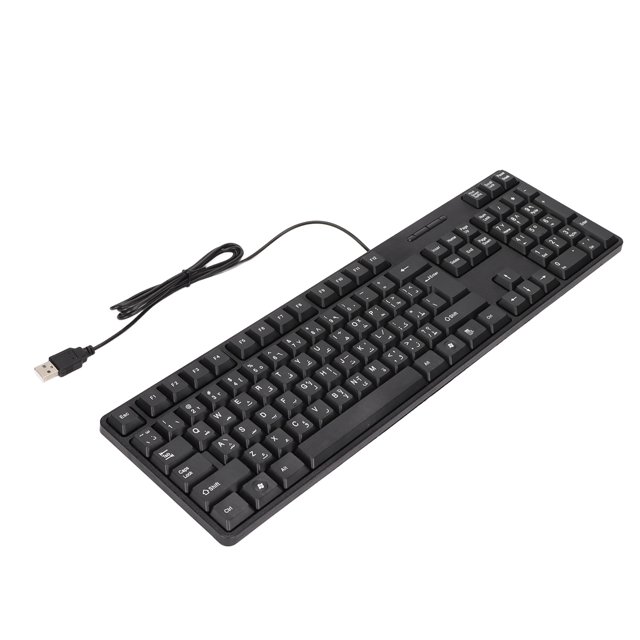 Senjay Clavier USB, Clavier Arabe, Clavier Arabe 104 Touches Interface USB Design Filaire Noir Matériau ABS Clavier de Bureau pour Ordinateurs de Bureau
