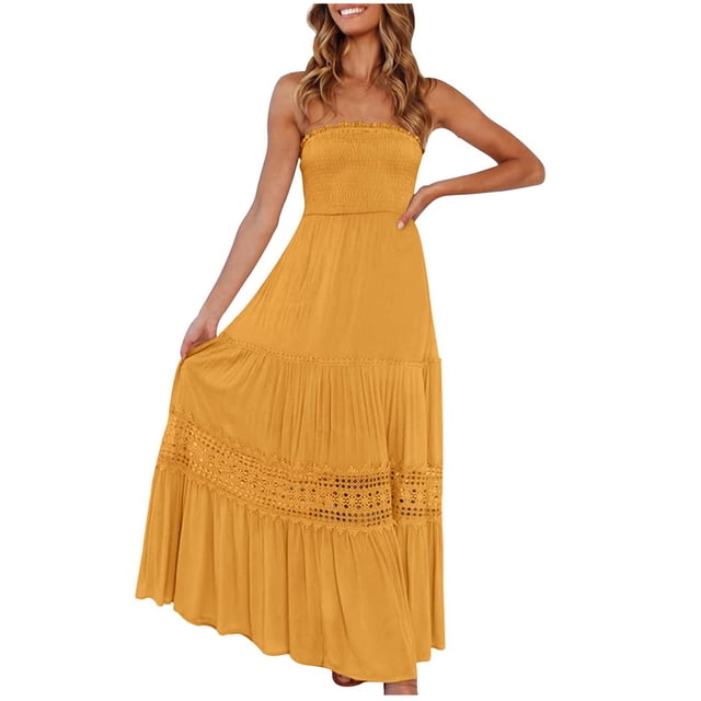 Hauts Sans Manches pour Femmes Été Femmes Été Décontracté Plage Haut Tube Sans Manches Uni Robe en Dentelle Robe d'Été pour Femmes Plage Hauts Tube pour Femmes Été Robe Haut Tube Femmes
