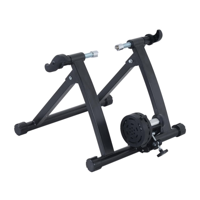 Soozier Entraîneur de Vélo d'Intérieur avec Cadre Pliable en Acier Noir, Supportant des Vélos de Route et de Montagne avec des Roues de 26 à 28 Pouces Ou 700CC, Doté d'Une Résistance Magnétique, d'Un Rouleau Usiné avec Précision pour Réduire l'Usure des Pneus, de Pinces Ajustables et de Pieds Antidérapants pour un Cyclisme Intérieur stable.