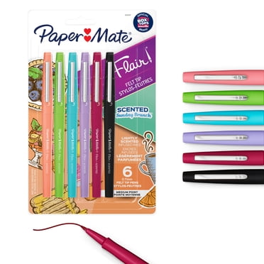 Stylos parfumés Paper Mate Flair à point feutre, parfums et couleurs assortis, brunch du dimanche (0,7 mm), 6 unités