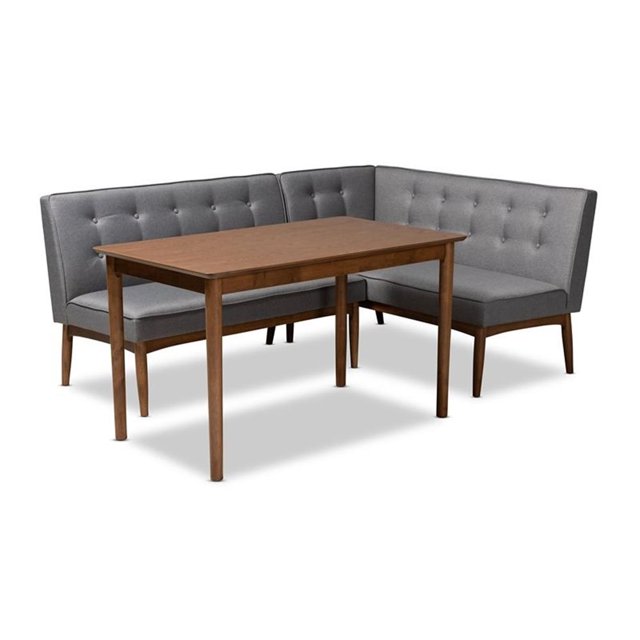 Baxton Studio Arvid Ensemble Moderne de Coin-Repas en Bois de 3 Pcs avec Tissu Capitonné, Gris