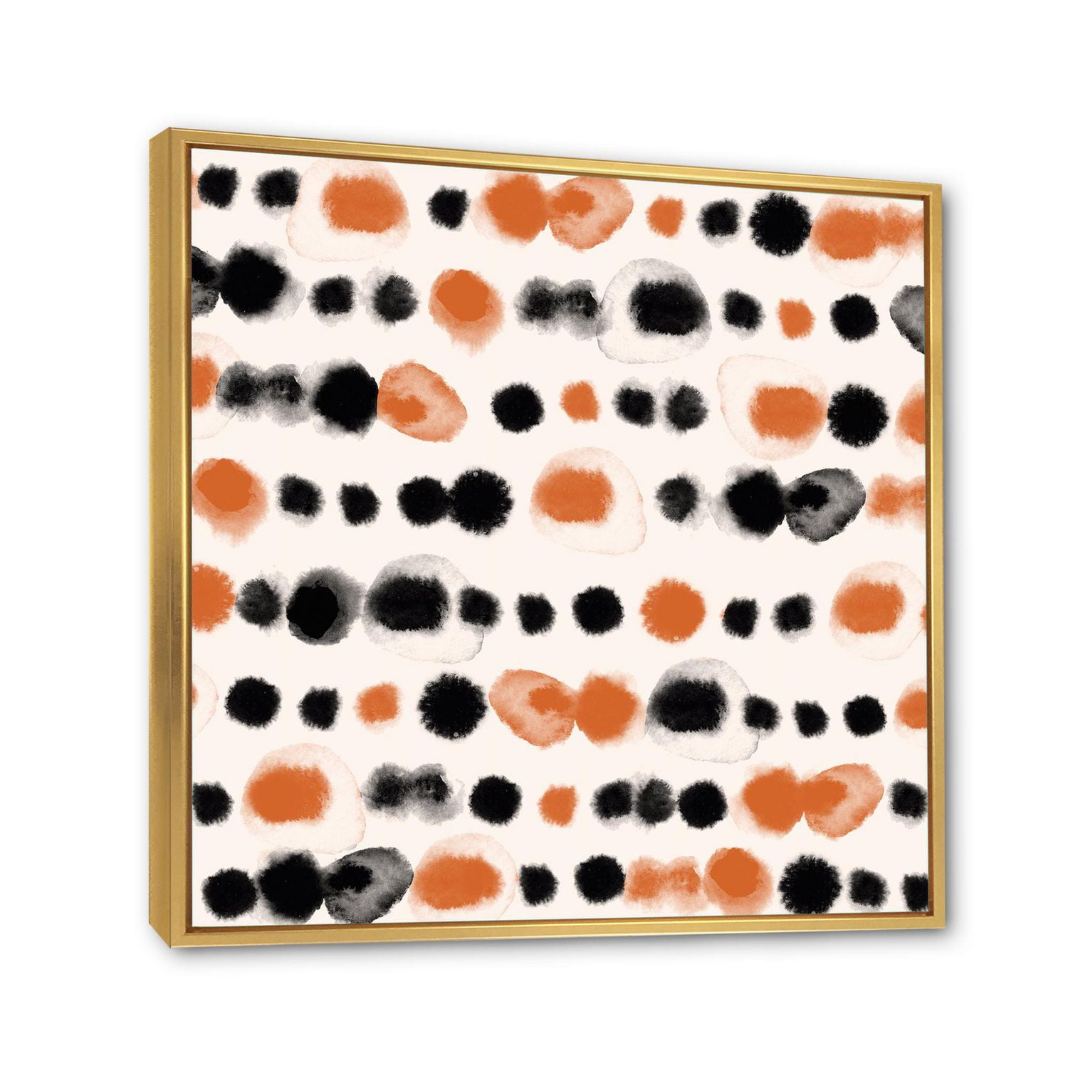 Designart Pois noirs et orange ART MURAL À CADRE FLOTTÉ