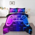 thumbnail image 1 of Blue Purple Gaming Kids Queen Comforter Set - Gamer Comforter Boys Queen Size Bedding Set, Neon Lights Abstract Geometry Design Gamer Room Decor, 1 of 5