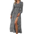 thumbnail image 1 of CEHVOM Robe Décontractée Aguichant Mode Coupe Ajustée Femme Manches Longues Col en V Cheville en Solde, 1 of 7