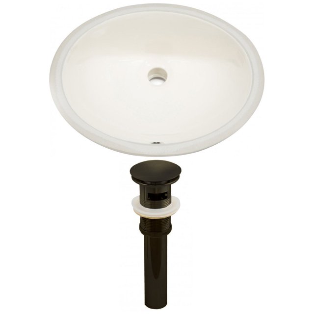 19.75-in. W Oval Bathroom Undermount Sink Set In Biscuit - Oil Rubbed Bronze Hardware - Overflow Drain Incl. AI-24774