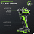 thumbnail image 2 of Greenworks 24 V Sans Balais 1950 Po/lb Perceuse à Impacts, Vitesse Hexagonale Variable de 1/4 Po, Outil Seulement (Pile et Chargeur Non Inclus), 2 of 9