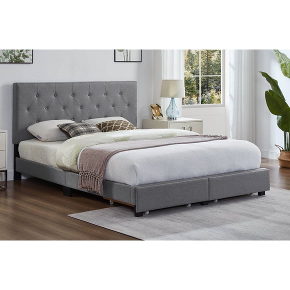 Zoey Grey Button Tufted Adjustable Headboard Platform Storage Bed