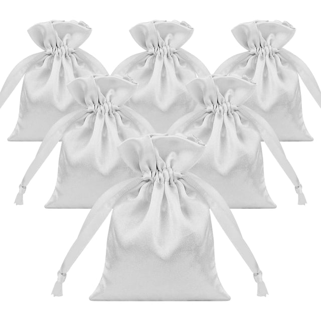 TOPTIE 50 PCS White Satin Gift Bags 4x6 Inches, Jewelry Bags with Drawstrings, Party Favors