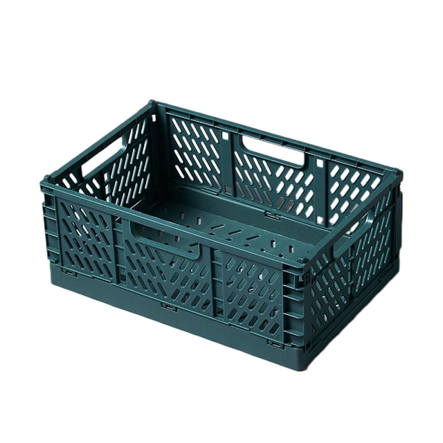 yulier Large Capacity Crates for Storage, Storage Crates Plastic Stackable, Multifunctional Wear-resistant Foldable Crate for Office Home Kitchen Bedroom Bathroom (Green, 16.93"×11.72"×6.57")