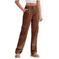 thumbnail image 1 of Besolor Jeans Cargo Taille Haute pour Femmes, Jeans Extensibles à Jambe Droite avec Poches à Rabat, Brun, 1 of 7