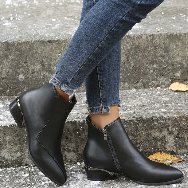 EGNMCR Ankle Boots for Women Side Zipper Mid Heel Flat  display picture 3