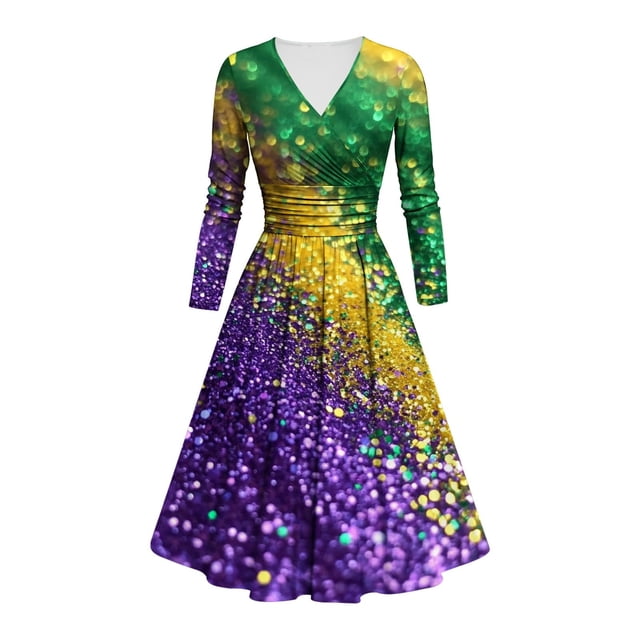 FcBaudy Robe à Manches Longues à Col en V, Robes d'Été pour Femmes, Robes pour Femmes Robe Imprimée pour Dames Style à Manches Longues à Col en V Robe pour Femme