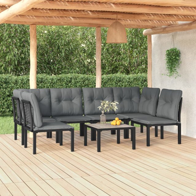 vidaXL 7 Piece Garden Lounge Set Black and Grey Poly Rattan