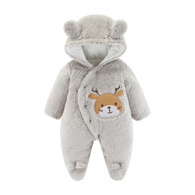 yoeyez Combinaison en Molleton pour Nourrisson, Grenouillères à Capuche Monstre de Dessin Animé, Mignons Cache-Oreilles d'Ourson, Cache-Couches, Tenue d'Extérieur, Combinaison de Neige d'Hiver, Pyjamas pour Filles Garçons, Gris, 9-12 Mois